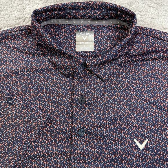 Callaway Golf Polo Shirt Men’s Large Navy Chili Pepper Print Opti-Dri Stretch - Picture 2 of 9
